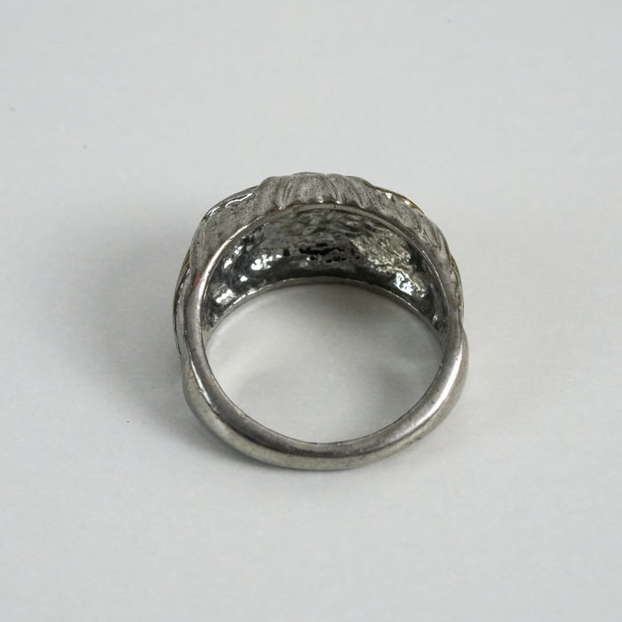 Vintage Silver and Gold-Tone Engraved Geometric Statement Ring
