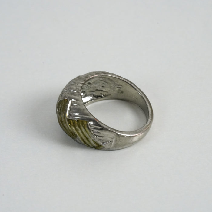 Vintage Silver and Gold-Tone Engraved Geometric Statement Ring