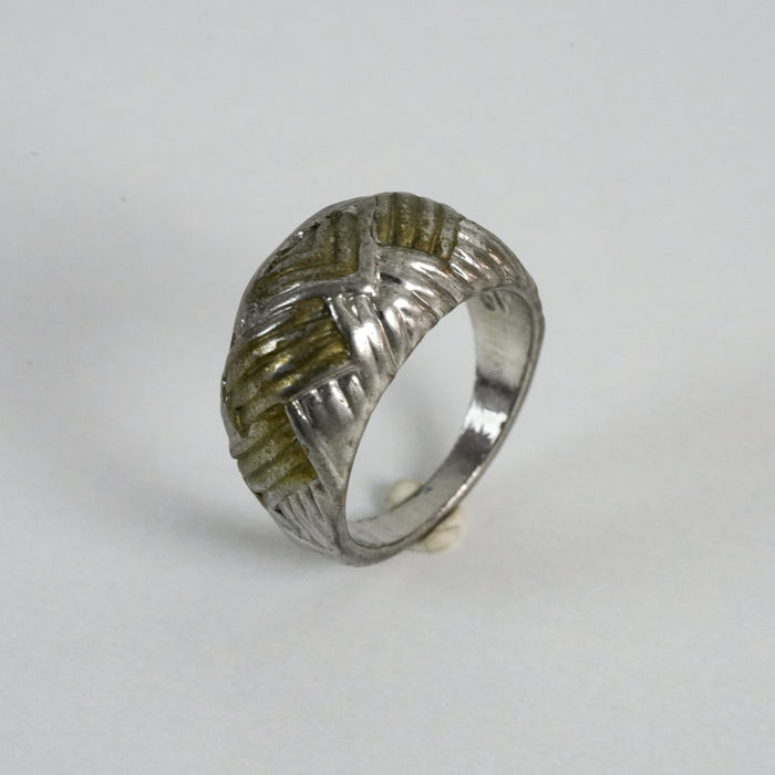Vintage Silver and Gold-Tone Engraved Geometric Statement Ring