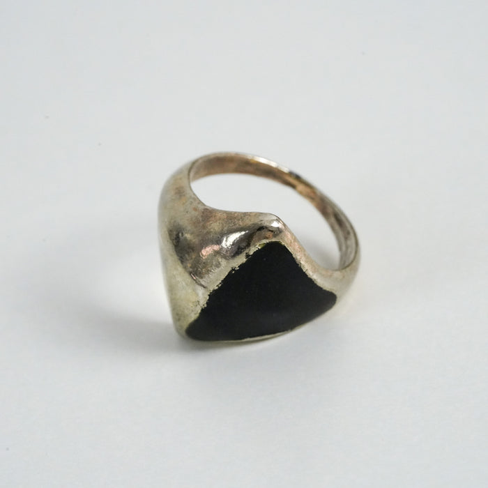 Vintage Silver-Tone Black Enamel Signet Ring