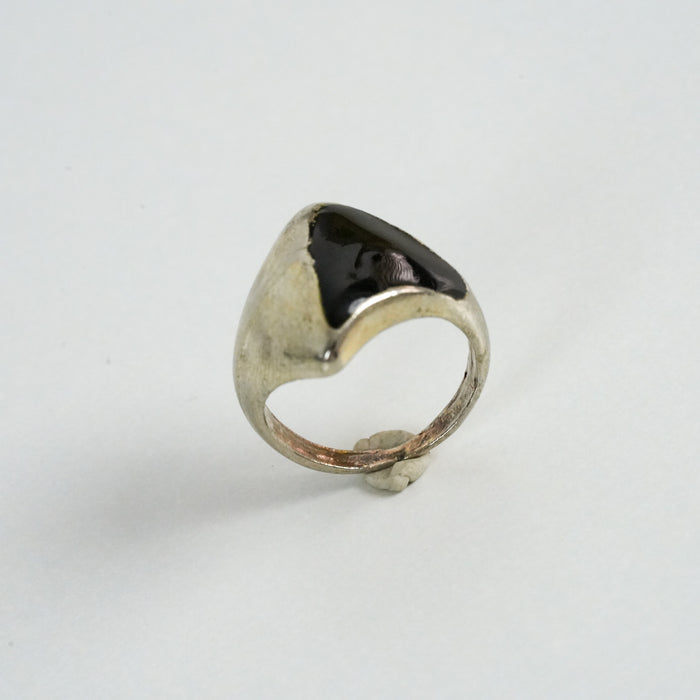 Vintage Silver-Tone Black Enamel Signet Ring