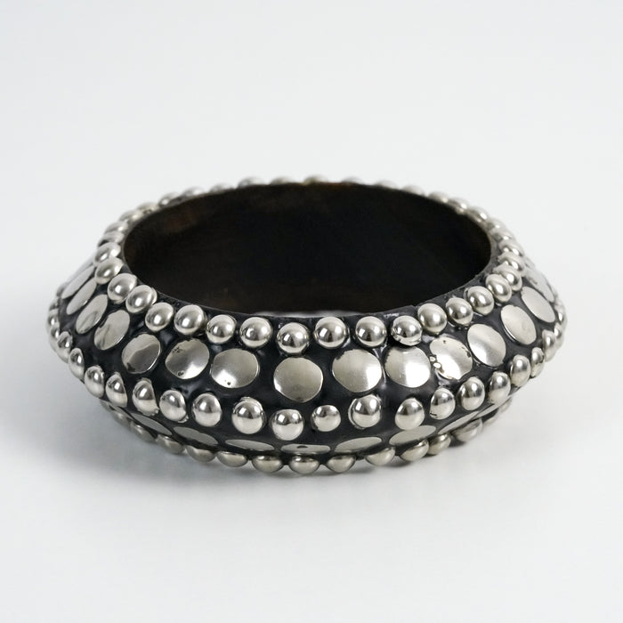 Vintage Silver-Tone Studded Wooden Cuff Bracelet