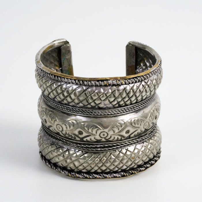 Vintage Silver-Tone Ornate Cuff Bracelet