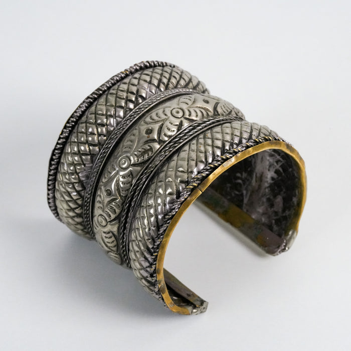 Vintage Silver-Tone Ornate Cuff Bracelet