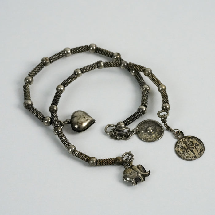 Vintage Silver-Tone Charm Set Bracelet