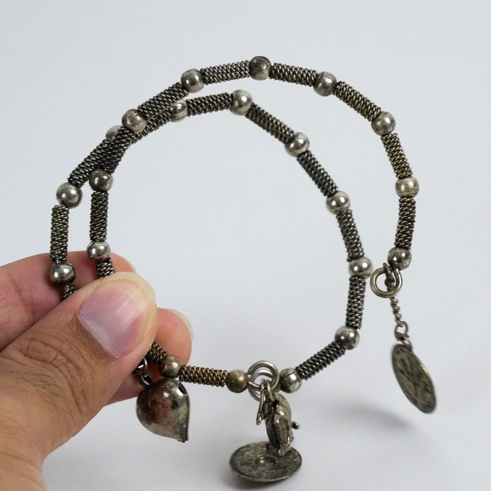 Vintage Silver-Tone Charm Set Bracelet