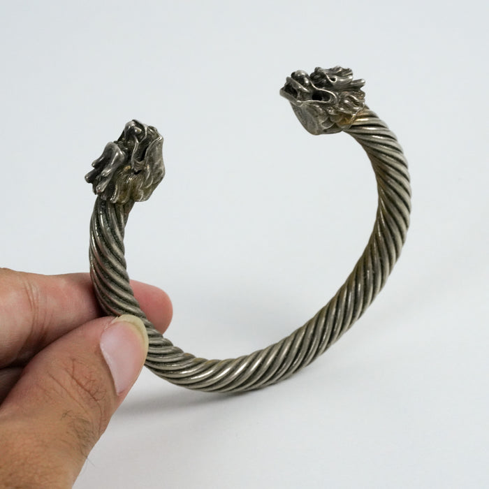 Vintage Silver-Tone Dragon Head Cuff Bracelet