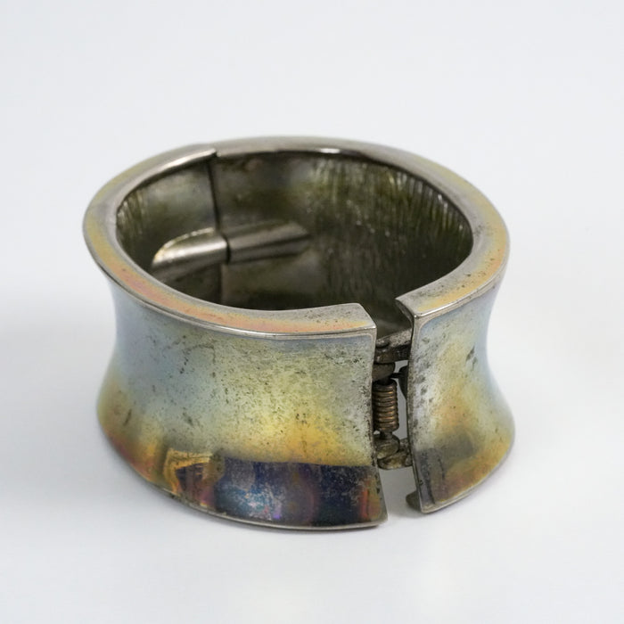 Vintage Silver-Tone Iridescent Style Cuff Bracelet