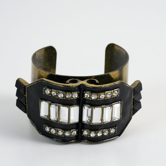 Vintage Black & Gold Rhinestone Statement Cuff Bracelet