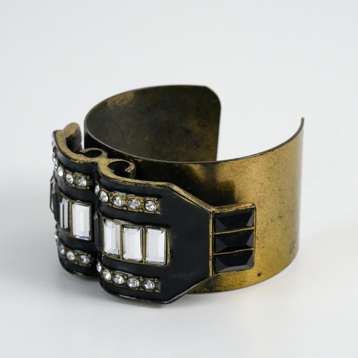 Vintage Black & Gold Rhinestone Statement Cuff Bracelet