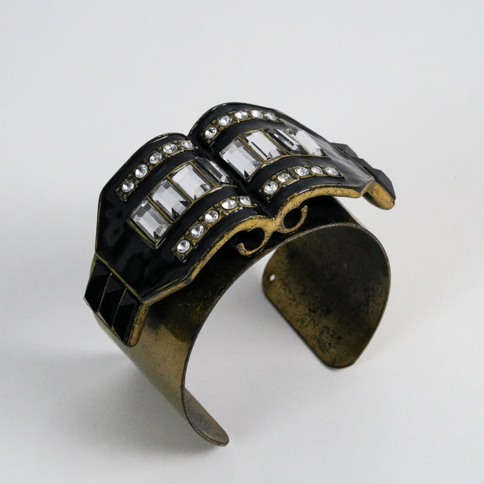 Vintage Black & Gold Rhinestone Statement Cuff Bracelet