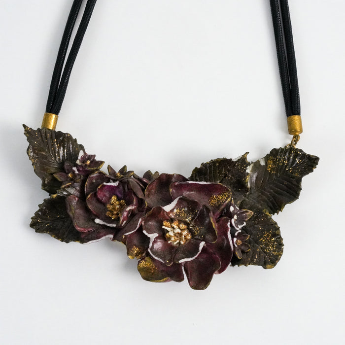 Vintage Burgundy Floral Statement Necklace