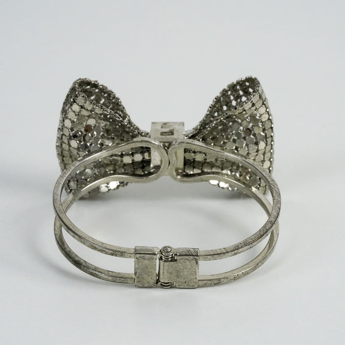 Vintage Silver-Tone Rhinestone Bow Cuff Bracelet