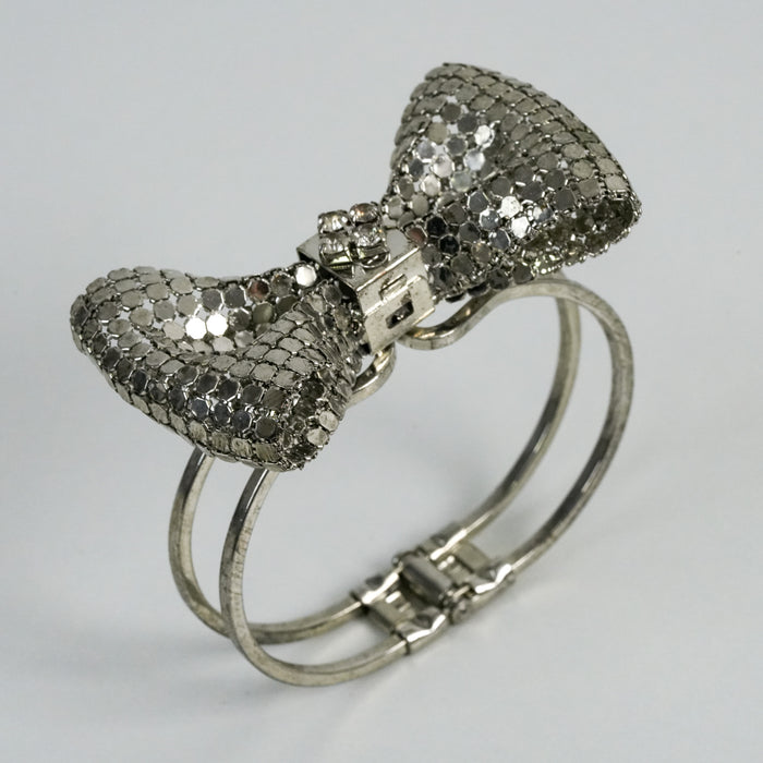 Vintage Silver-Tone Rhinestone Bow Cuff Bracelet