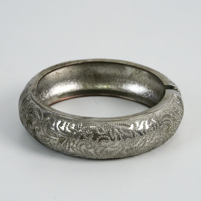 Vintage Silver-Tone Engraved Wide Cuff Bracelet