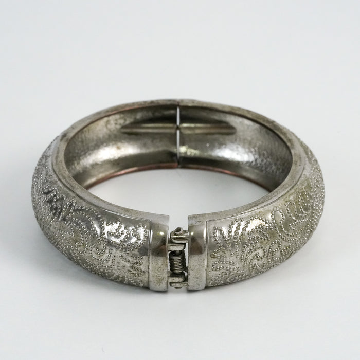 Vintage Silver-Tone Engraved Wide Cuff Bracelet