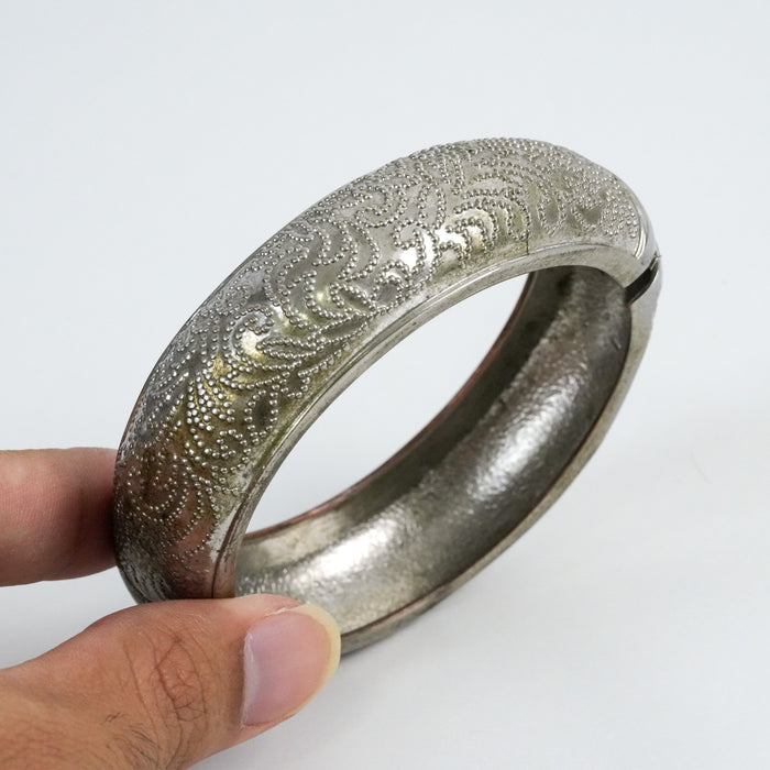 Vintage Silver-Tone Engraved Wide Cuff Bracelet