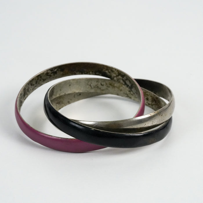 Vintage Triple-Tone Interlocking Bangle Bracelet