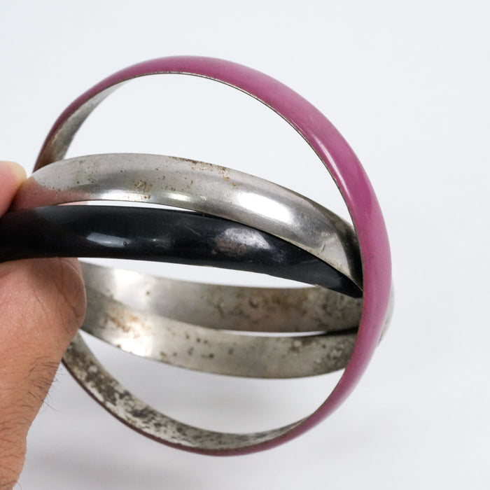 Vintage Triple-Tone Interlocking Bangle Bracelet