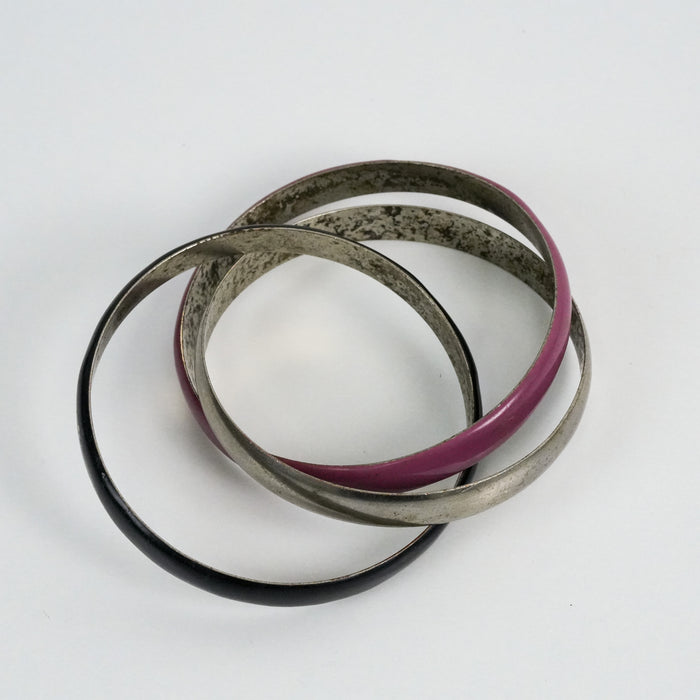Vintage Triple-Tone Interlocking Bangle Bracelet