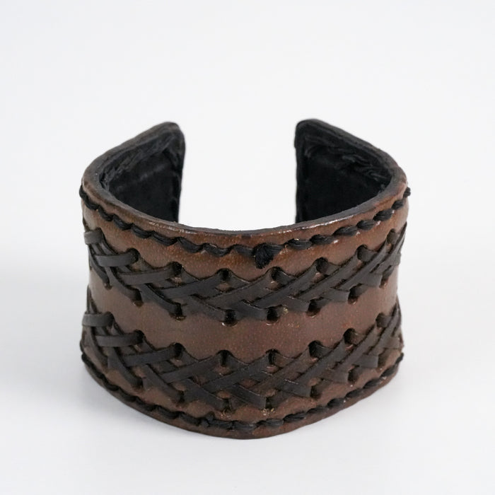 Vintage Brown Woven Leather Cuff Bracelet
