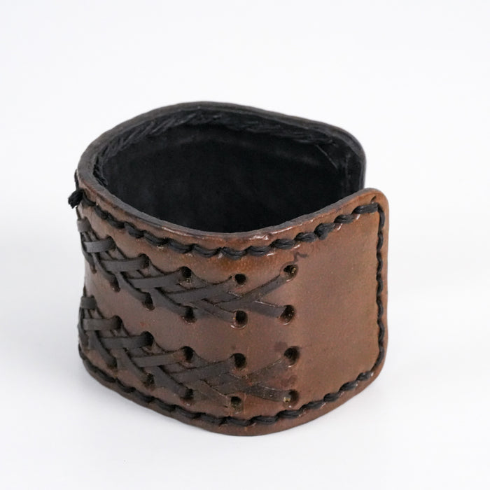 Vintage Brown Woven Leather Cuff Bracelet