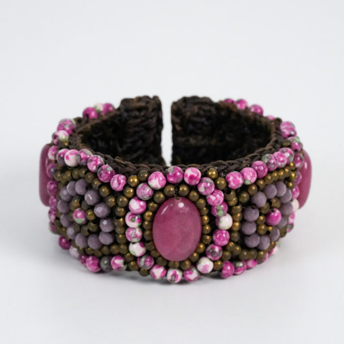 Vintage Pink Beaded Statement Cuff Bracelet