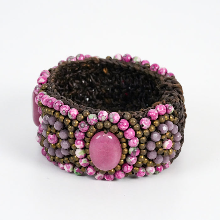 Vintage Pink Beaded Statement Cuff Bracelet