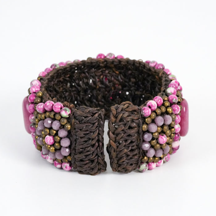 Vintage Pink Beaded Statement Cuff Bracelet