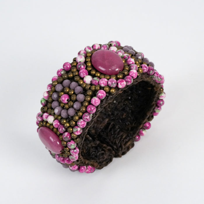 Vintage Pink Beaded Statement Cuff Bracelet