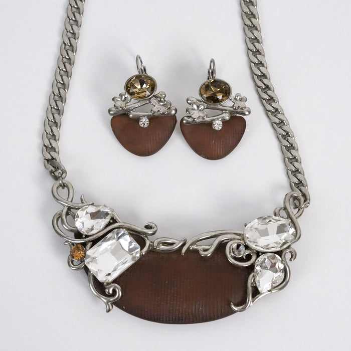 Vintage Brown Statement Necklace & Matching Earrings Set