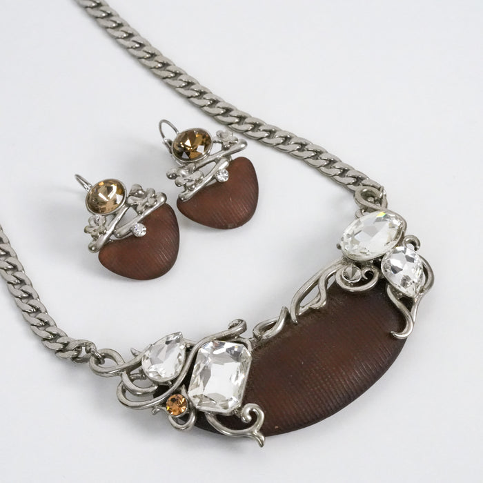 Vintage Brown Statement Necklace & Matching Earrings Set