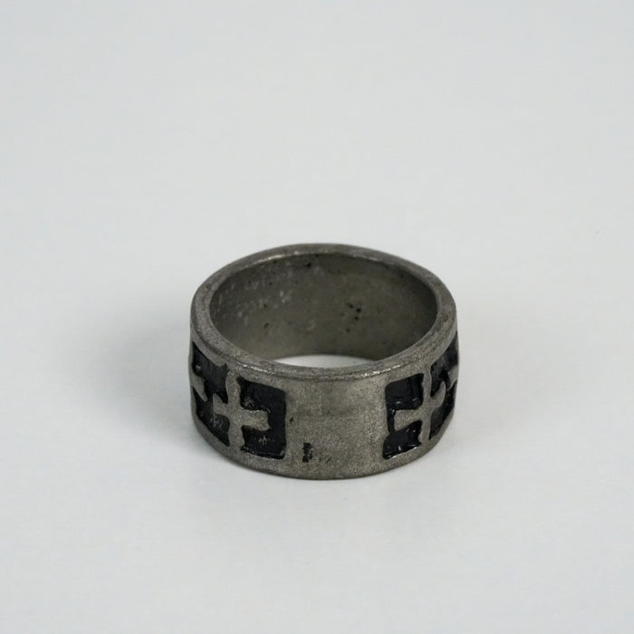 Vintage Silver-Tone Black Enamel Band Ring