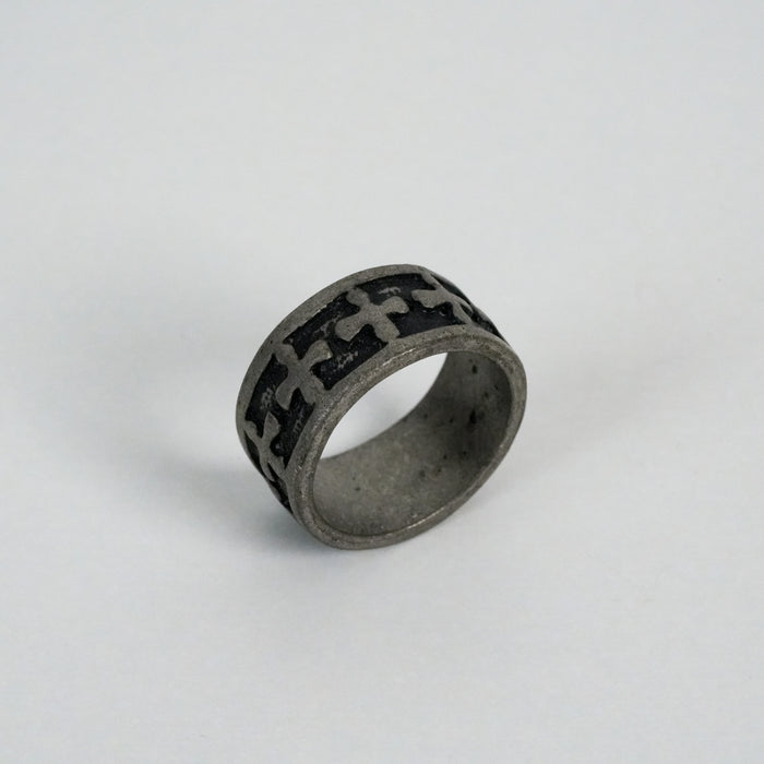 Vintage Silver-Tone Black Enamel Band Ring
