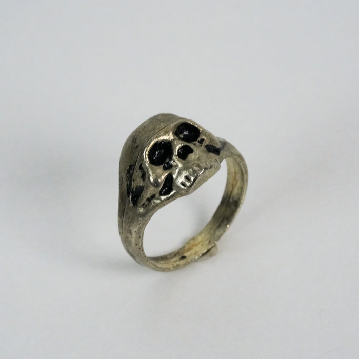 Vintage Silver-Tone Skull Statement Ring