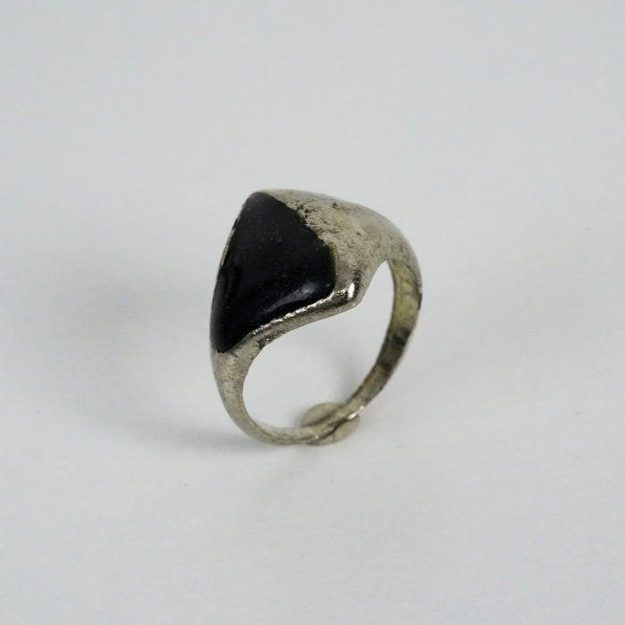 Vintage Silver-Tone Black Enamel Signet Ring