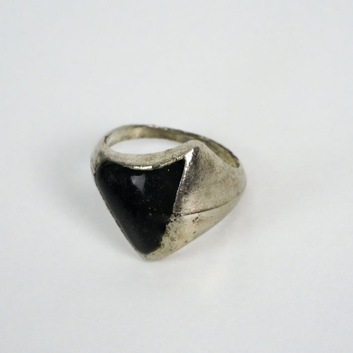 Vintage Silver-Tone Black Enamel Signet Ring