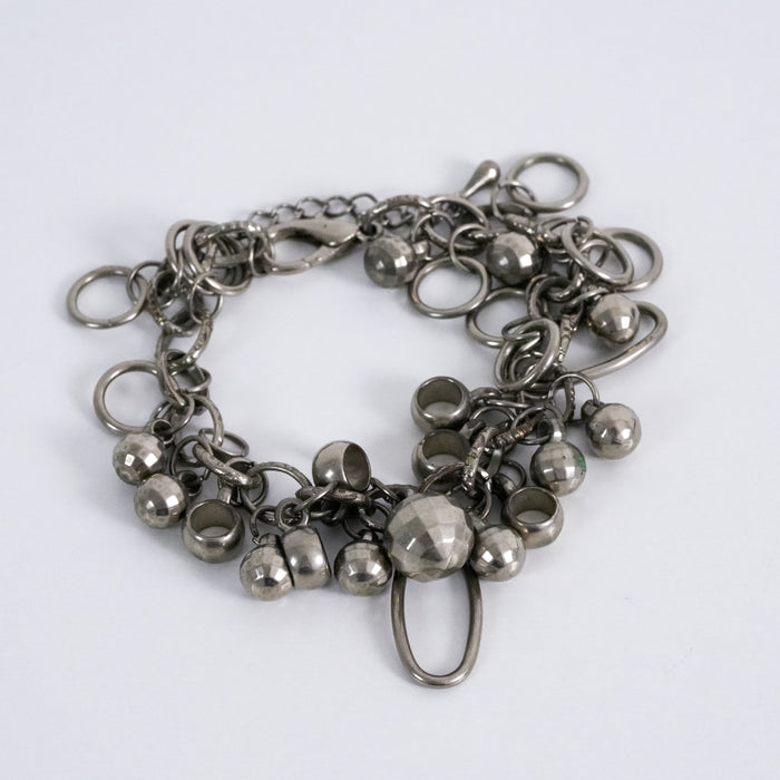 Vintage Silver Tone Multi-Charm Chain Bracelet