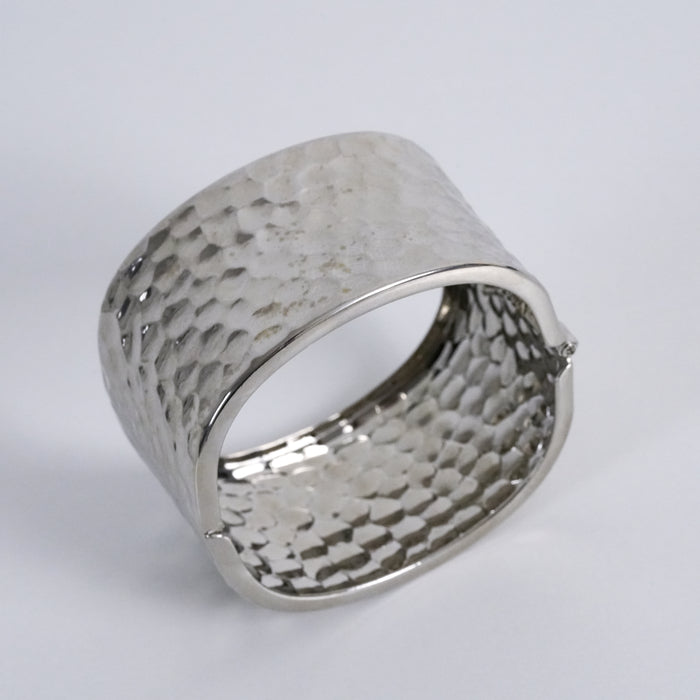 Vintage Silver Tone Hammered Wide Cuff Bracelet