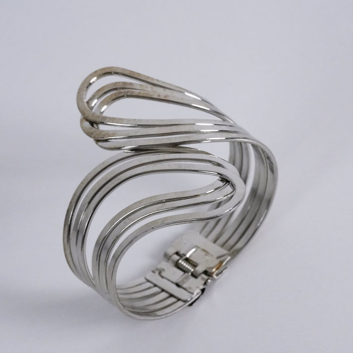 Vintage Silver Tone Sculptural Wave Cuff Bracelet