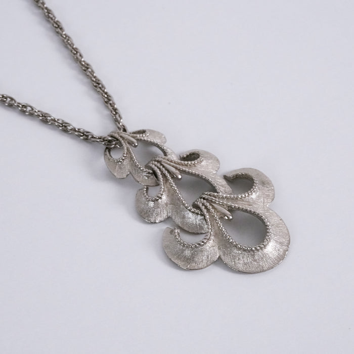 Vintage Silver Tone Ornate Abstract Pendant Necklace