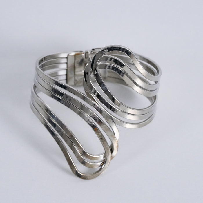 Vintage Silver Tone Sculptural Wave Cuff Bracelet