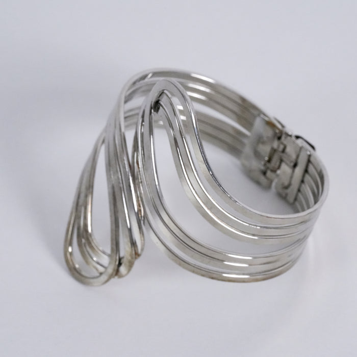 Vintage Silver Tone Sculptural Wave Cuff Bracelet