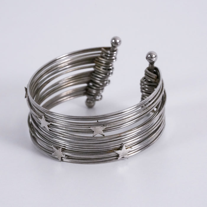 Vintage Silver Tone Multi-Wire Star Cuff Bracelet