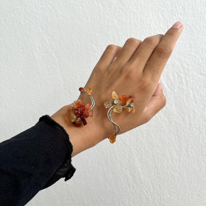 Vintage Silver Wire-Wrapped Stone Floral Statement Cuff Bracelet