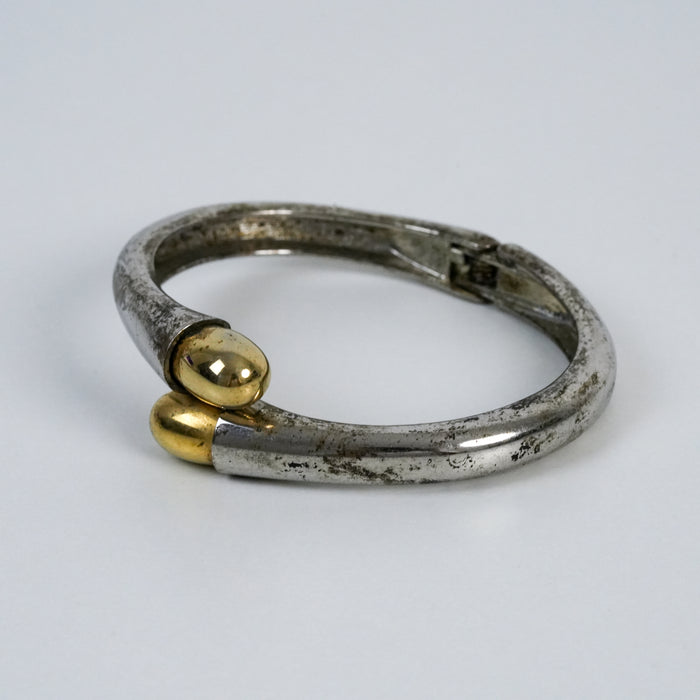 Vintage Two Tone Hinged Bangle Bracelet | Silver & Gold Statement Cuff