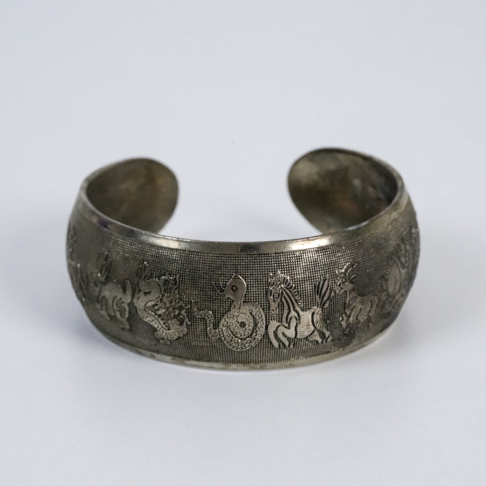 Vintage Zodiac Animal Engraved Cuff Bracelet