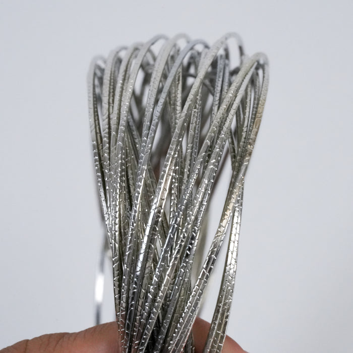 Vintage Silver Tone Textured Bangle Set | Layered Stack Bracelets