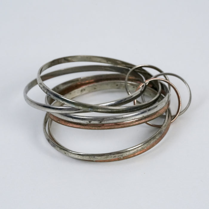 Vintage Mixed Metal Bangle Set | Silver & Copper Tone Stack Bracelets