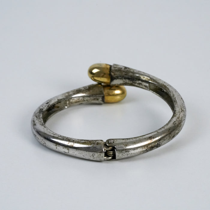 Vintage Two Tone Hinged Bangle Bracelet | Silver & Gold Statement Cuff